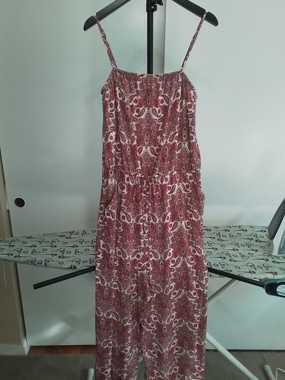 Maurices Sleeveless Spaghetti Strap Maxi Dress in Burgundy Paisley